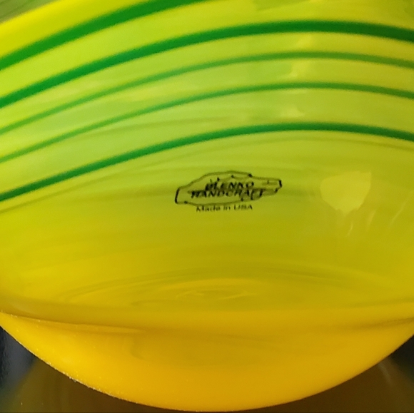 Huge Blenko 17" Handmade Yellow & Blue Art Glass Bowl - Picture 8 of 13